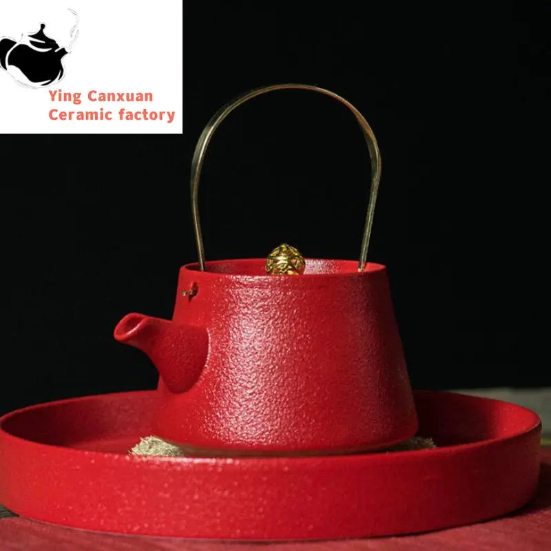 Chinese Red Ceramics Teapots Handmade Exquisite Kettle Tea Set Household Filter Tea Pot Tie Guanyin Puer Wedding Gifts 200ml