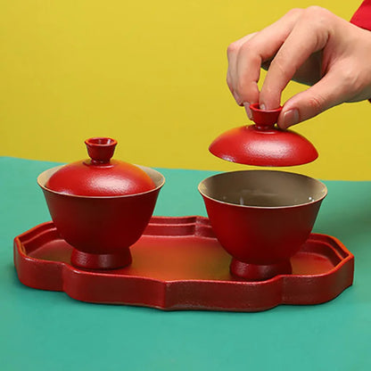 Chinese Red Wedding Gaiwan Tea Cups and Saucer Sets Kung Fu Puer Ceramic Teaware Ceremony Luxury Souvenir Gifts