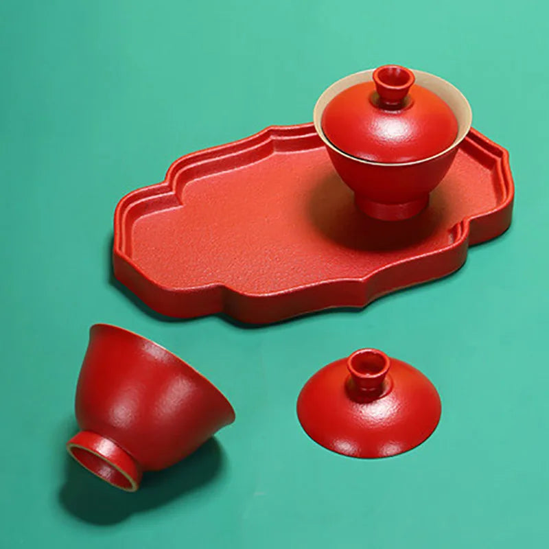 Chinese Red Wedding Gaiwan Tea Cups and Saucer Sets Kung Fu Puer Ceramic Teaware Ceremony Luxury Souvenir Gifts