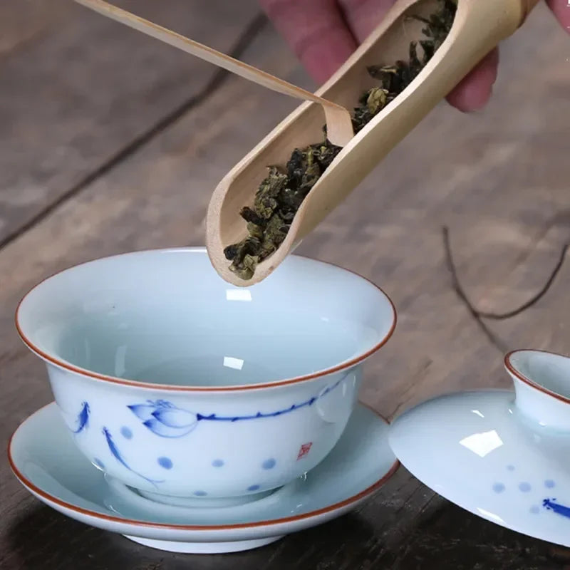 Chinese Retro Ceramic Gaiwan Teacup Hand Painted Lotus Flower Pattern Tea Bowl Porcelain Teaware Accessories Drinkware 130ml