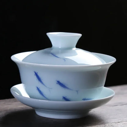 Chinese Retro Ceramic Gaiwan Teacup Hand Painted Lotus Flower Pattern Tea Bowl Porcelain Teaware Accessories Drinkware 130ml
