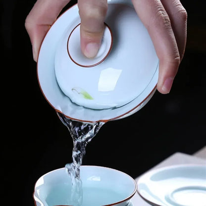 Chinese Retro Ceramic Gaiwan Teacup Hand Painted Lotus Flower Pattern Tea Bowl Porcelain Teaware Accessories Drinkware 130ml