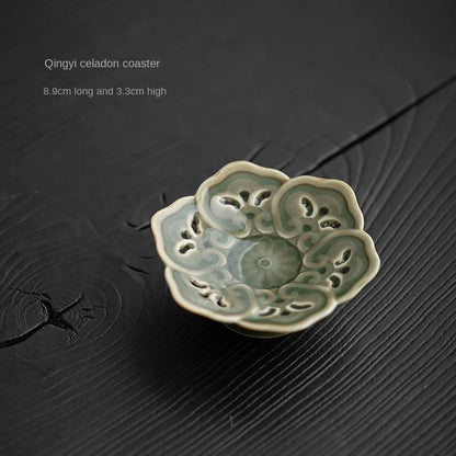 Chinese Retro Ceramic and Celadon Saucer Coaster Yue Kiln Celadon Cup Saucer Tea Mat Household Kung Fu Tea Ceremony Utensil