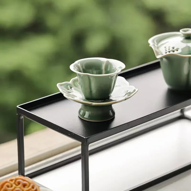 Chinese Retro Ceramic and Celadon Saucer Coaster Yue Kiln Celadon Cup Saucer Tea Mat Household Kung Fu Tea Ceremony Utensil