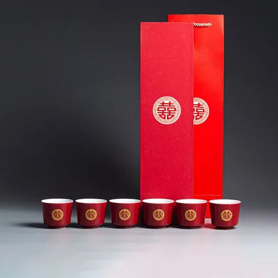 Chinese Retro Red Wedding Ceramic Teacup Tea Cup Set Porcelain Coffee Mugs Teaware Ceremony Luxury Souvenir Gifts