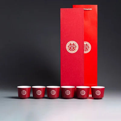 Chinese Retro Red Wedding Ceramic Teacup Tea Cup Set Porcelain Coffee Mugs Teaware Ceremony Luxury Souvenir Gifts