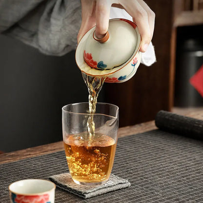 Chinese Rrtro Pottery Sancai Gaiwan Ceramic Teaware Tea Bowls On-glazed Handmade Kung Fu Tea Cups Tea Tureen Set