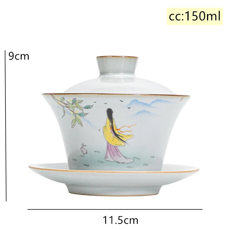 Chinese Ru Kiln Ceramic Gaiwan Travel Tea Bowl Household Handmade Teaware Accessories Drinkware Portable Personal Teacup 150ml