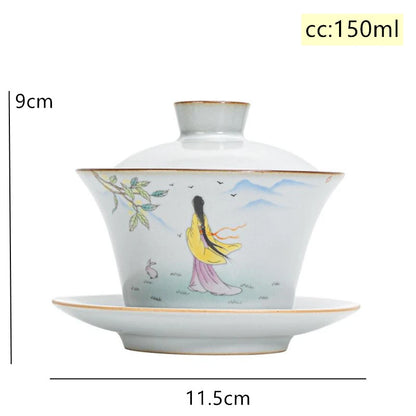 Chinese Ru Kiln Ceramic Gaiwan Travel Tea Bowl Household Handmade Teaware Accessories Drinkware Portable Personal Teacup 150ml