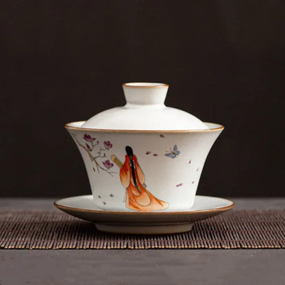 Chinese Ru Kiln Ceramic Gaiwan Travel Tea Bowl Household Handmade Teaware Accessories Drinkware Portable Personal Teacup 150ml