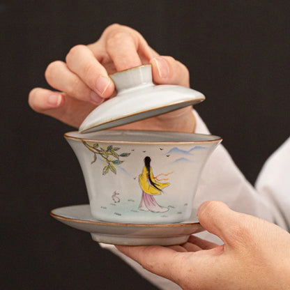 Chinese Ru Kiln Ceramic Gaiwan Travel Tea Bowl Household Handmade Teaware Accessories Drinkware Portable Personal Teacup 150ml