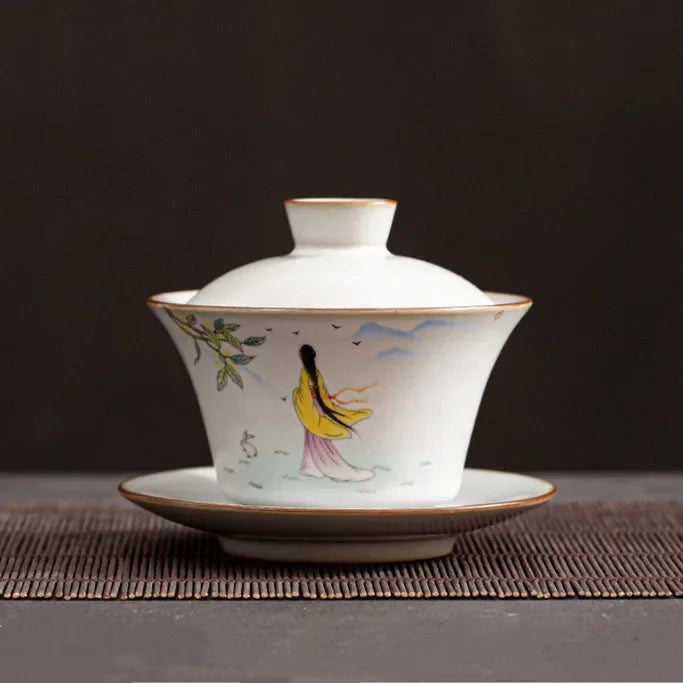 Chinese Ru Kiln Ceramic Gaiwan Travel Tea Bowl Household Handmade Teaware Accessories Drinkware Portable Personal Teacup 150ml