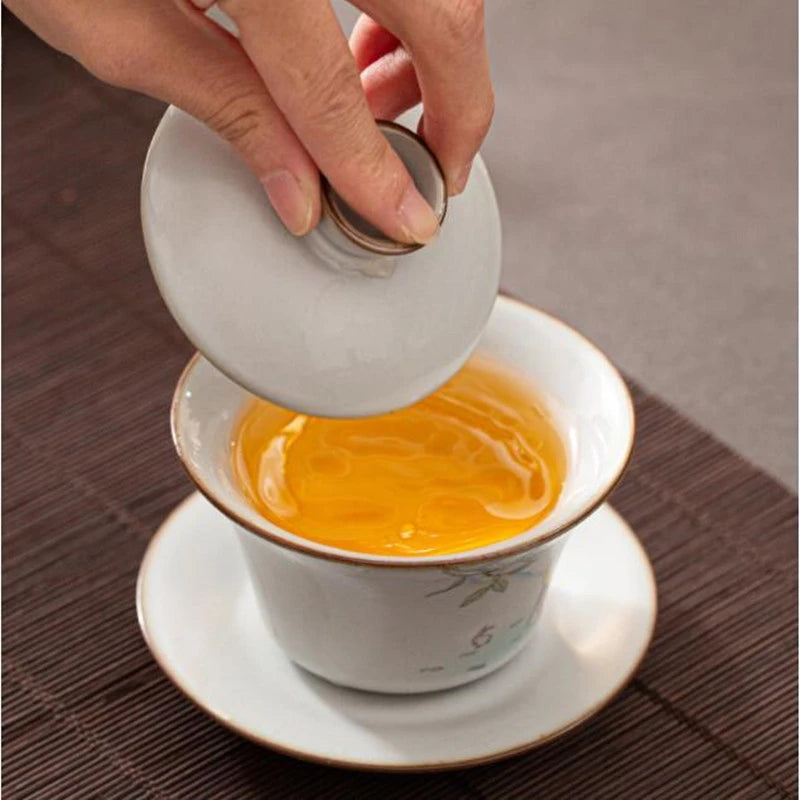 Chinese Ru Kiln Ceramic Gaiwan Travel Tea Bowl Household Handmade Teaware Accessories Drinkware Portable Personal Teacup 150ml