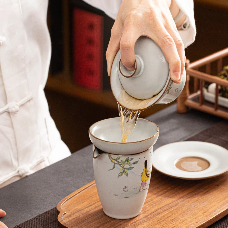 Chinese Ru Kiln Ceramic Gaiwan Travel Tea Bowl Household Handmade Teaware Accessories Drinkware Portable Personal Teacup 150ml