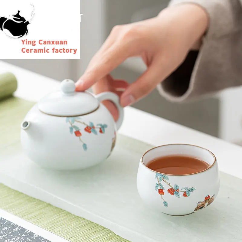 Chinese Ru Kiln Ceramic Teacup Travel Meditation Cup Handmade Cute Cat Pattern Tea Bowl Personal Pu'er Master Cup Tea Set 110ml