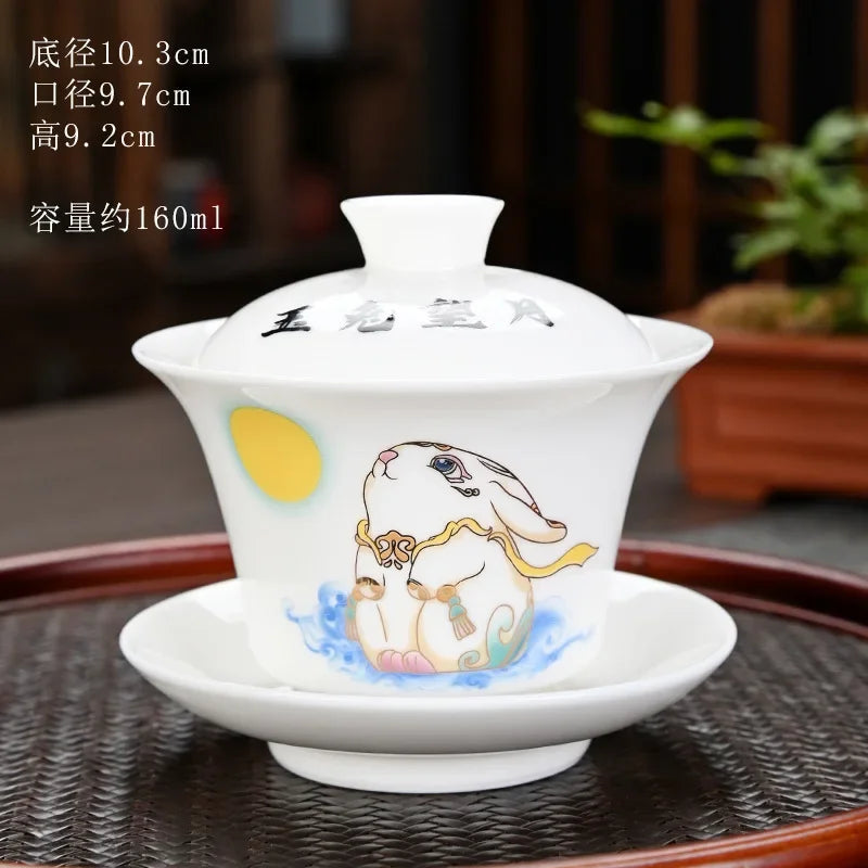 Chinese Sancai Gaiwan Ceramic Tea Tureen Panda Pattern Tea Cups Handmade Porcelain Blue and White Tea Bowl Cup Teacups