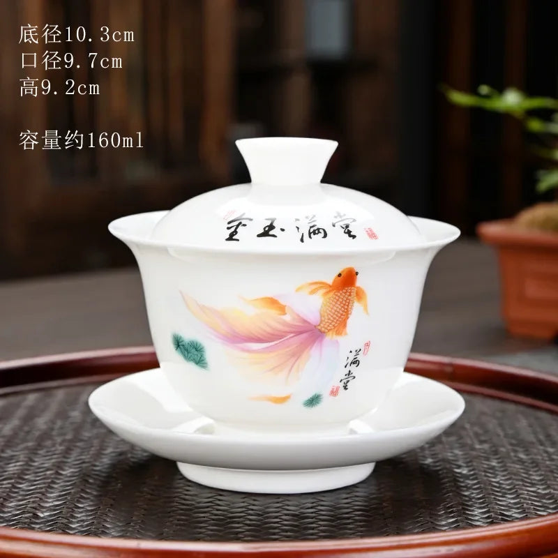 Chinese Sancai Gaiwan Ceramic Tea Tureen Panda Pattern Tea Cups Handmade Porcelain Blue and White Tea Bowl Cup Teacups