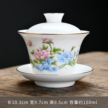 Chinese Sancai Gaiwan Ceramic Tea Tureen Panda Pattern Tea Cups Handmade Porcelain Blue and White Tea Bowl Cup Teacups