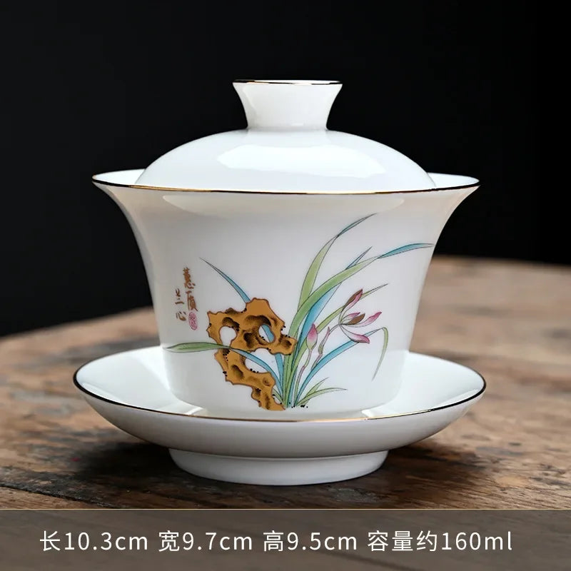 Chinese Sancai Gaiwan Ceramic Tea Tureen Panda Pattern Tea Cups Handmade Porcelain Blue and White Tea Bowl Cup Teacups