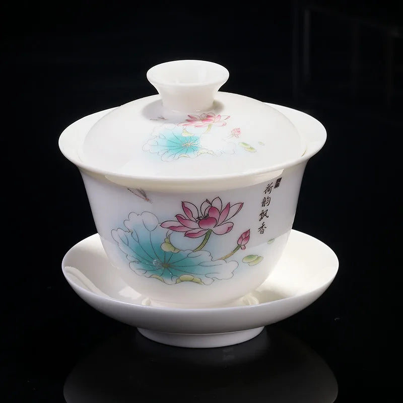 Chinese Sancai Gaiwan Teaware Set Ceramic Tea Tureen Pigmented Flower Teacups Handmade Porcelain Kung Fu Tea Bowl Cup