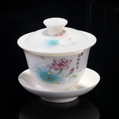 Chinese Sancai Gaiwan Teaware Set Ceramic Tea Tureen Pigmented Flower Teacups Handmade Porcelain Kung Fu Tea Bowl Cup