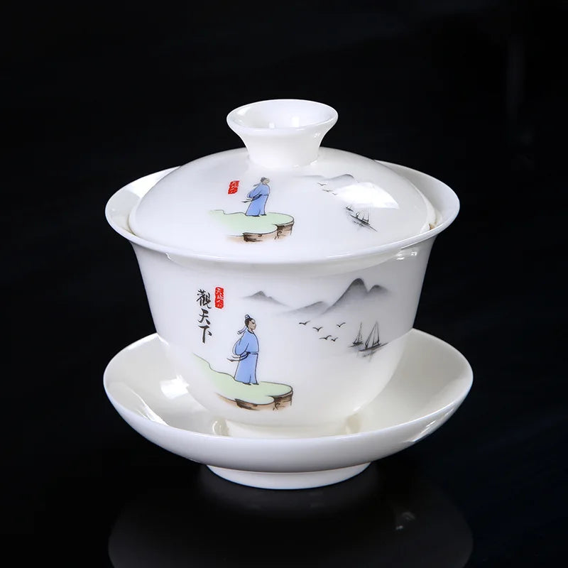 Chinese Sancai Gaiwan Teaware Set Ceramic Tea Tureen Pigmented Flower Teacups Handmade Porcelain Kung Fu Tea Bowl Cup