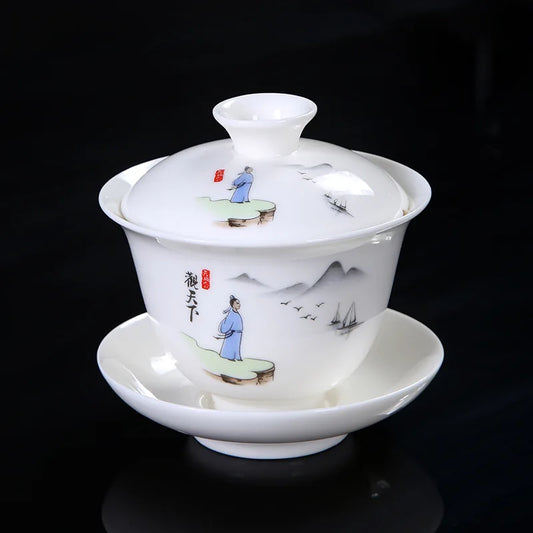 Chinese Sancai Gaiwan Teaware Set Ceramic Tea Tureen Pigmented Flower Teacups Handmade Porcelain Kung Fu Tea Bowl Cup