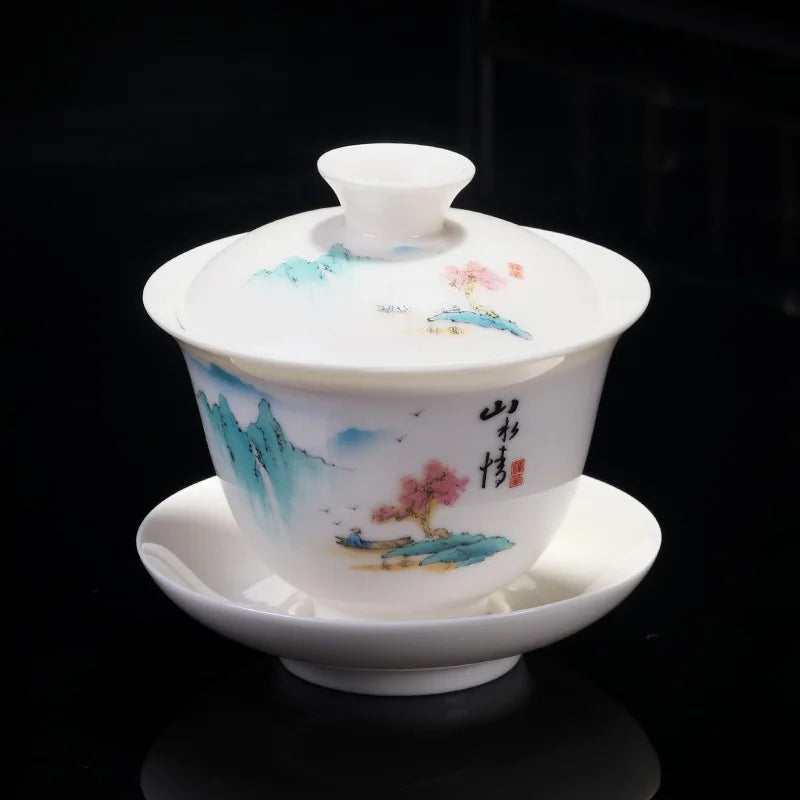 Chinese Sancai Gaiwan Teaware Set Ceramic Tea Tureen Pigmented Flower Teacups Handmade Porcelain Kung Fu Tea Bowl Cup