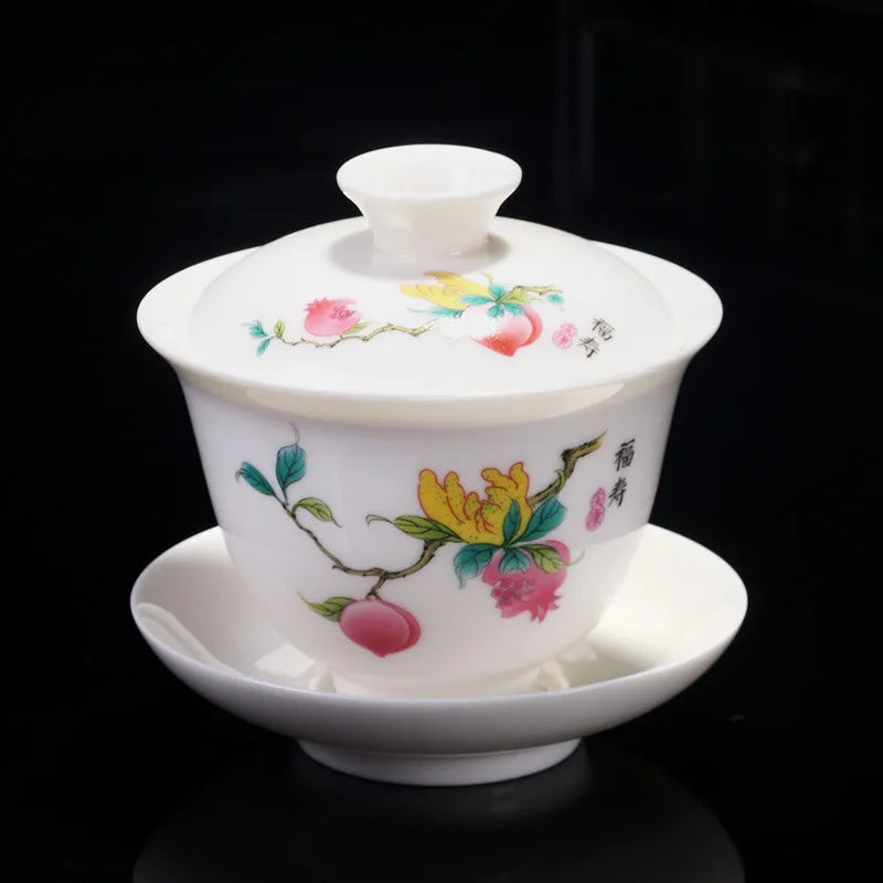 Chinese Sancai Gaiwan Teaware Set Ceramic Tea Tureen Pigmented Flower Teacups Handmade Porcelain Kung Fu Tea Bowl Cup