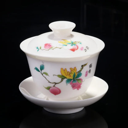 Chinese Sancai Gaiwan Teaware Set Ceramic Tea Tureen Pigmented Flower Teacups Handmade Porcelain Kung Fu Tea Bowl Cup