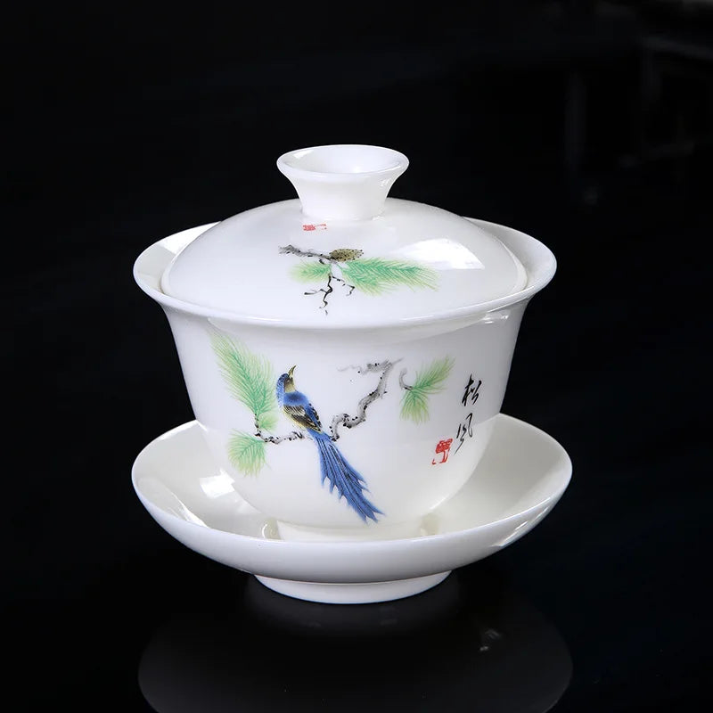 Chinese Sancai Gaiwan Teaware Set Ceramic Tea Tureen Pigmented Flower Teacups Handmade Porcelain Kung Fu Tea Bowl Cup