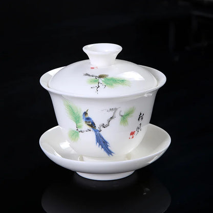 Chinese Sancai Gaiwan Teaware Set Ceramic Tea Tureen Pigmented Flower Teacups Handmade Porcelain Kung Fu Tea Bowl Cup