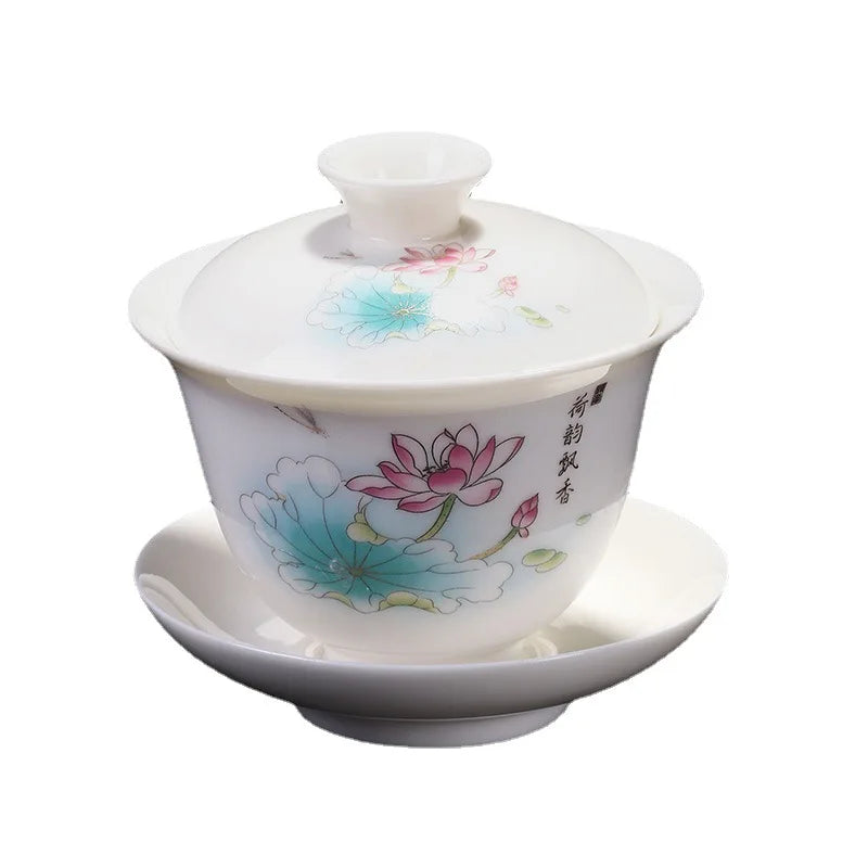 Chinese Sancai Gaiwan Teaware Set Ceramic Tea Tureen Pigmented Flower Teacups Handmade Porcelain Kung Fu Tea Bowl Cup