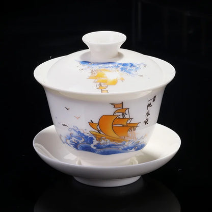 Chinese Sancai Gaiwan Teaware Set Ceramic Tea Tureen Pigmented Flower Teacups Handmade Porcelain Kung Fu Tea Bowl Cup