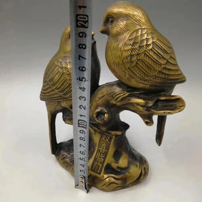 Chinese Seiko carving pure brass Two magpies statue