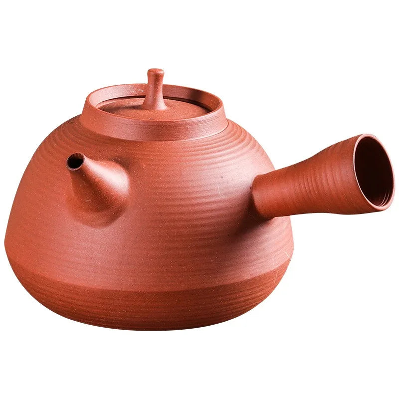 Chinese Side Handle Vermilion Kettle Red Mud Sand Jumping Lid Boiling Teapot Raw Ore Handmade Purple Sand Teapot Kung Fu Tea Set