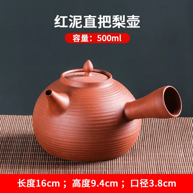 Chinese Side Handle Vermilion Kettle Red Mud Sand Jumping Lid Boiling Teapot Raw Ore Handmade Purple Sand Teapot Kung Fu Tea Set