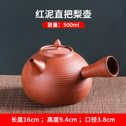 Chinese Side Handle Vermilion Kettle Red Mud Sand Jumping Lid Boiling Teapot Raw Ore Handmade Purple Sand Teapot Kung Fu Tea Set