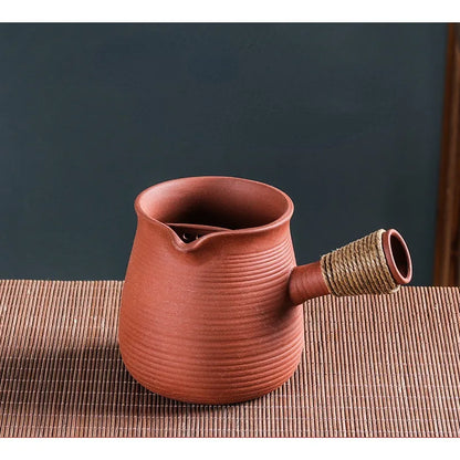 Chinese Side Handle Vermilion Kettle Red Mud Sand Jumping Lid Boiling Teapot Raw Ore Handmade Purple Sand Teapot Kung Fu Tea Set