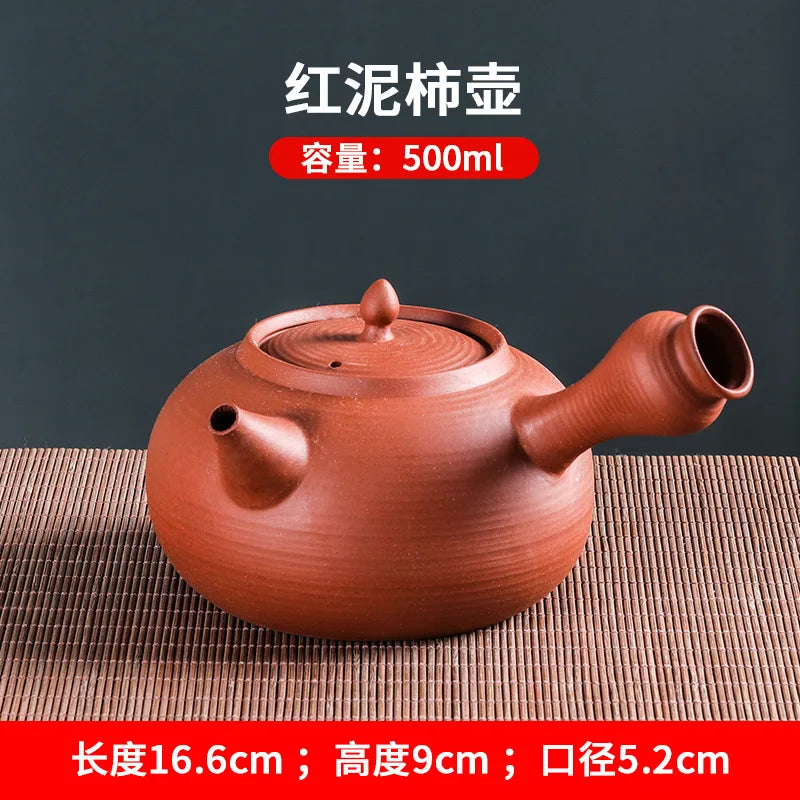 Chinese Side Handle Vermilion Kettle Red Mud Sand Jumping Lid Boiling Teapot Raw Ore Handmade Purple Sand Teapot Kung Fu Tea Set