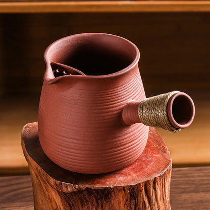 Chinese Side Handle Vermilion Kettle Red Mud Sand Jumping Lid Boiling Teapot Raw Ore Handmade Purple Sand Teapot Kung Fu Tea Set