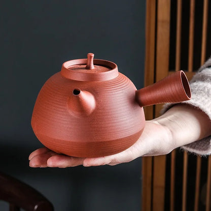 Chinese Side Handle Vermilion Kettle Red Mud Sand Jumping Lid Boiling Teapot Raw Ore Handmade Purple Sand Teapot Kung Fu Tea Set