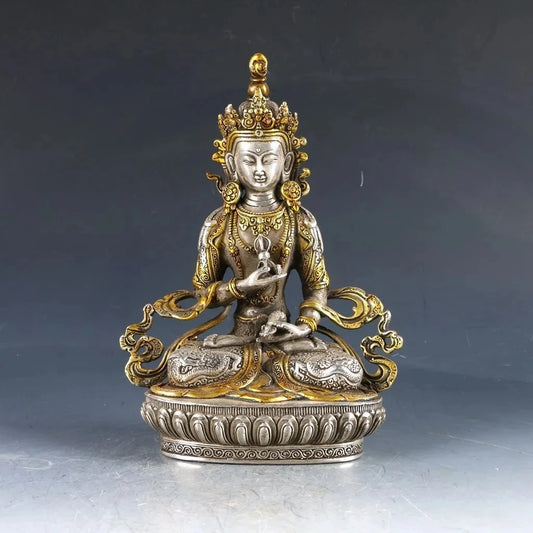 Chinese Silver Copper Gilt Handwork Carved Vajrasattva Statue