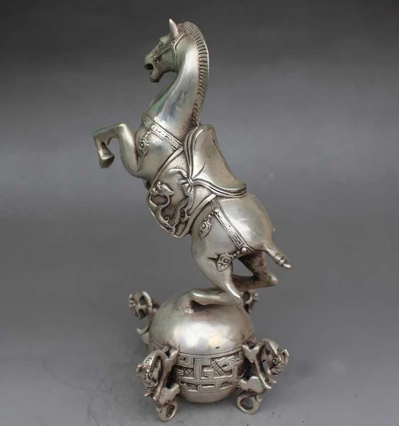 Chinese Silver Copper Statue - Horse Seismograph w Qing Dynasty Qianlong Mark