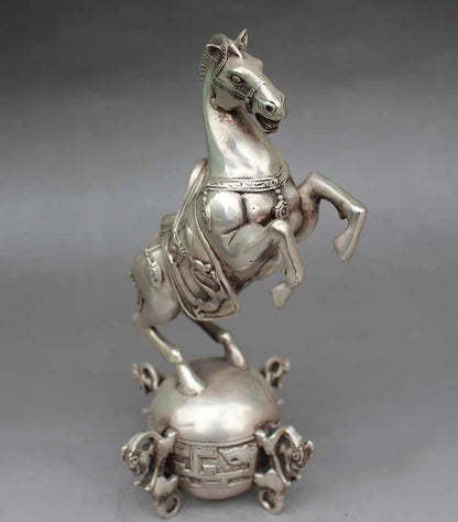 Chinese Silver Copper Statue - Horse Seismograph w Qing Dynasty Qianlong Mark