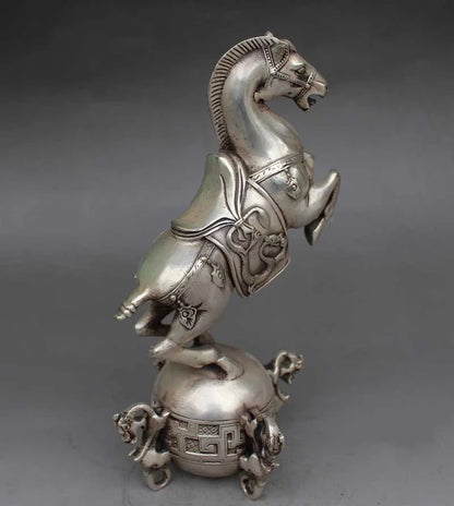 Chinese Silver Copper Statue - Horse Seismograph w Qing Dynasty Qianlong Mark