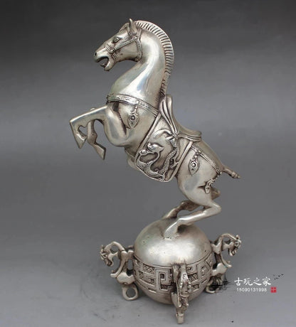 Chinese Silver Copper Statue - Horse Seismograph w Qing Dynasty Qianlong Mark