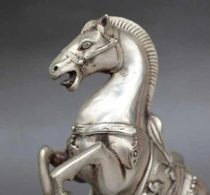Chinese Silver Copper Statue - Horse Seismograph w Qing Dynasty Qianlong Mark