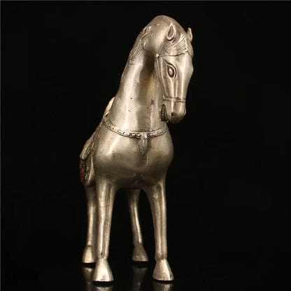 Chinese Silver White Copper Handmade Carved Horse Statue Crafts