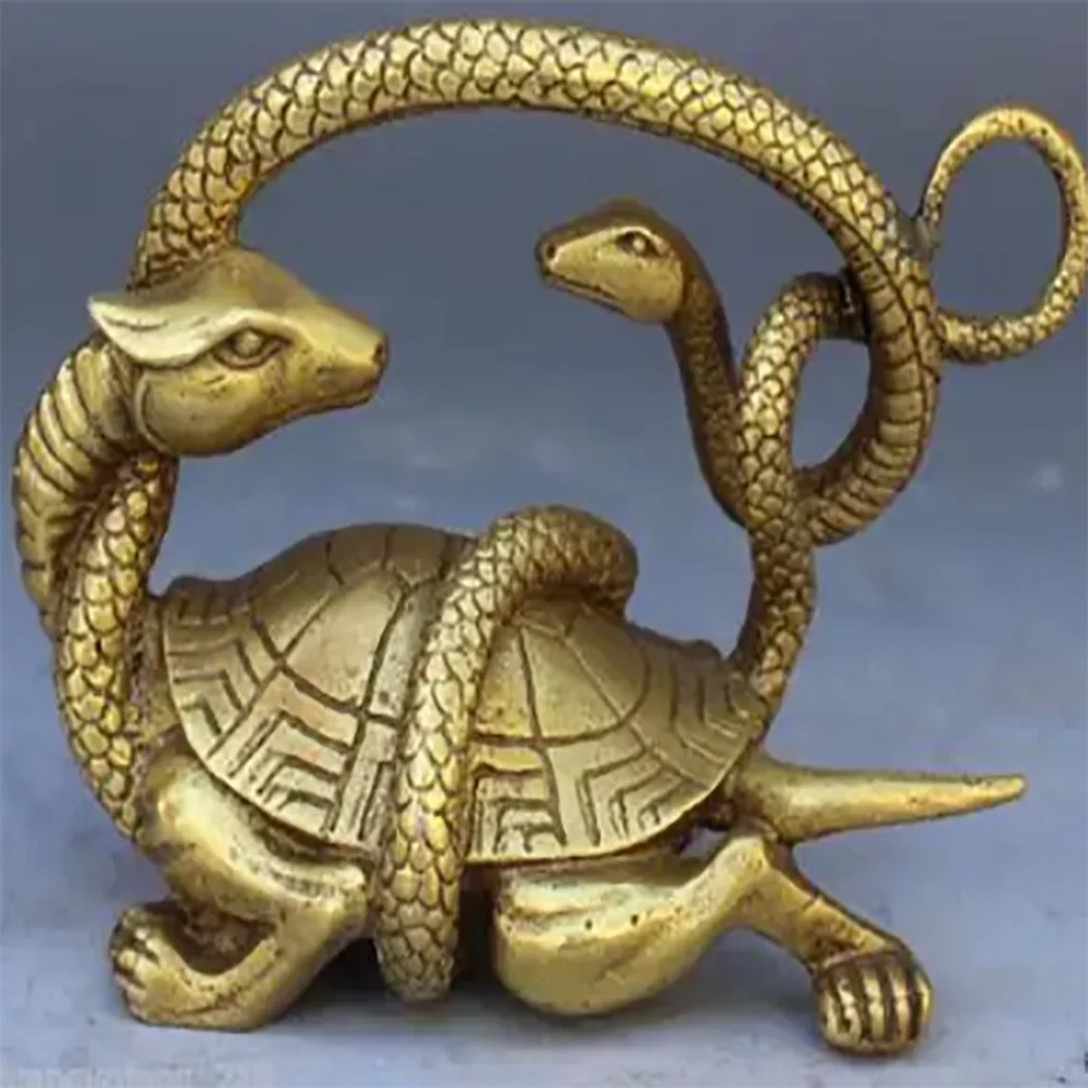 Chinese Solid Copper Fengshui Mythical Animals Dragon Turtle Snake evil Statue